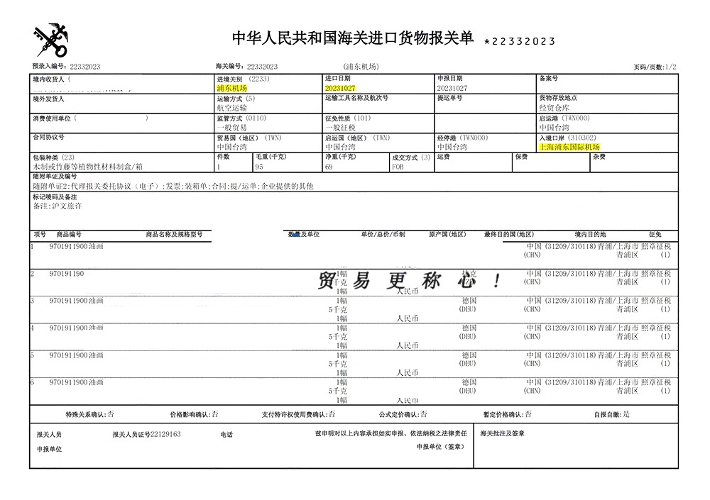 油畫(huà)進(jìn)口清關(guān)案例